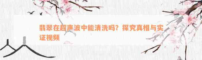 翡翠在超声波中能清洗吗？探究真相与实证视频