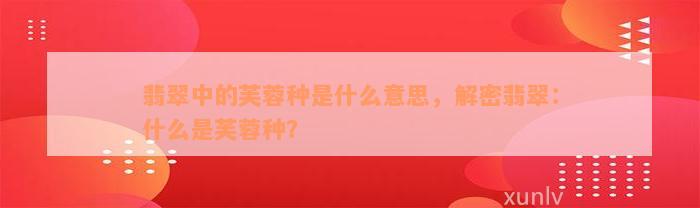 翡翠中的芙蓉种是什么意思，解密翡翠：什么是芙蓉种？