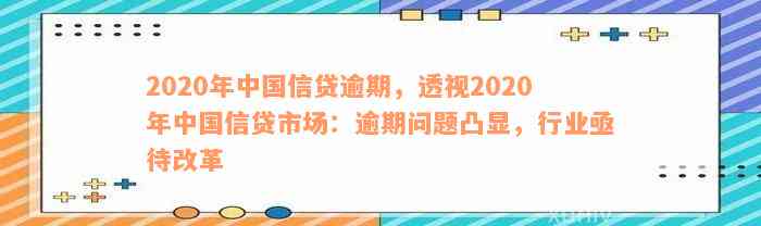 2020年中国信贷逾期，透视2020年中国信贷市场：逾期问题凸显，行业亟待改革