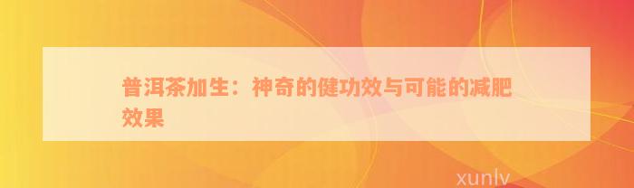 普洱茶加生：神奇的健功效与可能的减肥效果