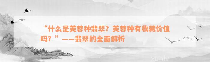 “什么是芙蓉种翡翠？芙蓉种有收藏价值吗？”——翡翠的全面解析