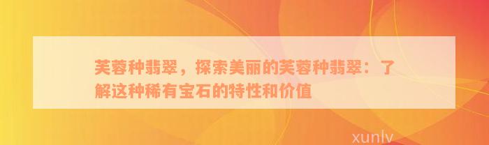 芙蓉种翡翠，探索美丽的芙蓉种翡翠：了解这种稀有宝石的特性和价值