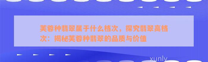 芙蓉种翡翠属于什么档次，探究翡翠高档次：揭秘芙蓉种翡翠的品质与价值