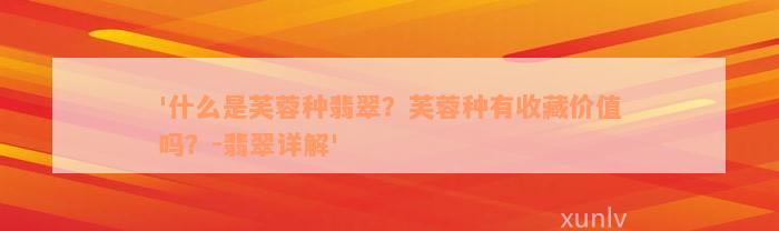 '什么是芙蓉种翡翠？芙蓉种有收藏价值吗？-翡翠详解'