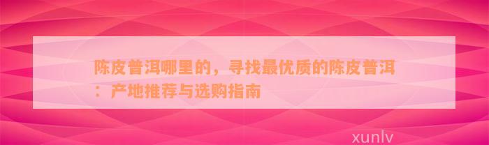 陈皮普洱哪里的，寻找最优质的陈皮普洱：产地推荐与选购指南