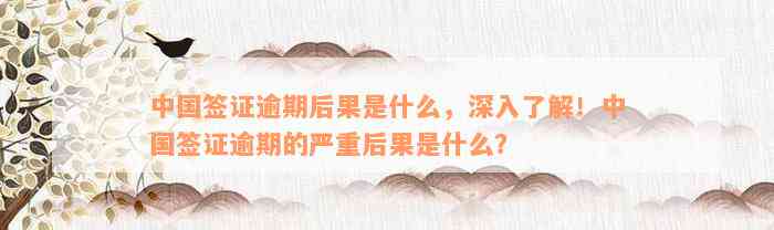 中国签证逾期后果是什么，深入了解！中国签证逾期的严重后果是什么？