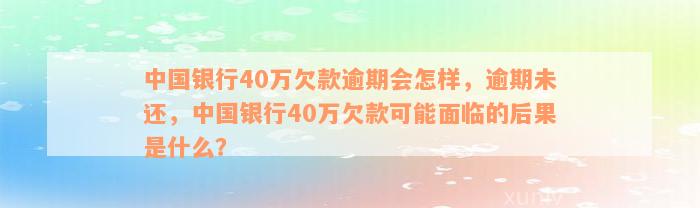 中国银行40万欠款逾期会怎样，逾期未还，中国银行40万欠款可能面临的后果是什么？