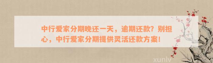 中行爱家分期晚还一天，逾期还款？别担心，中行爱家分期提供灵活还款方案！