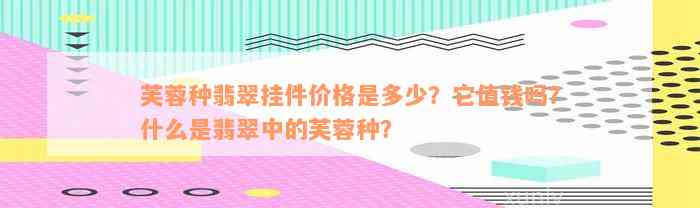 芙蓉种翡翠挂件价格是多少？它值钱吗？什么是翡翠中的芙蓉种？