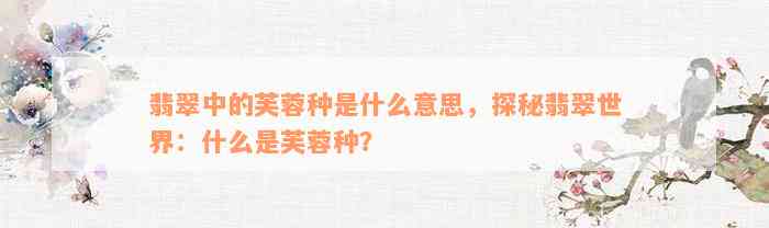 翡翠中的芙蓉种是什么意思，探秘翡翠世界：什么是芙蓉种？