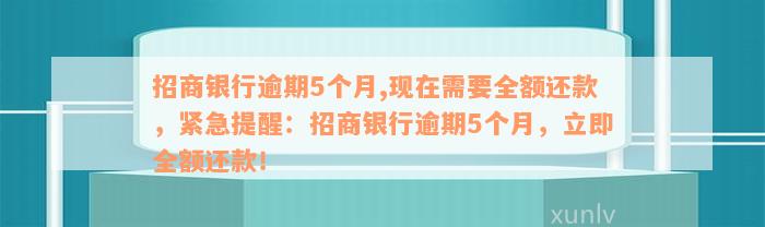 招商银行逾期5个月,现在需要全额还款，紧急提醒：招商银行逾期5个月，立即全额还款！