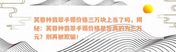 芙蓉种翡翠手镯价格三万块上当了吗，揭秘：芙蓉种翡翠手镯价格是否真的为三万元？别再被欺骗！