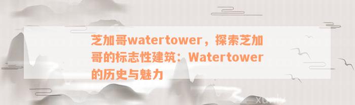 芝加哥watertower，探索芝加哥的标志性建筑：Watertower的历史与魅力