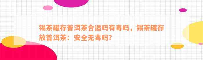 锡茶罐存普洱茶合适吗有毒吗，锡茶罐存放普洱茶：安全无毒吗？