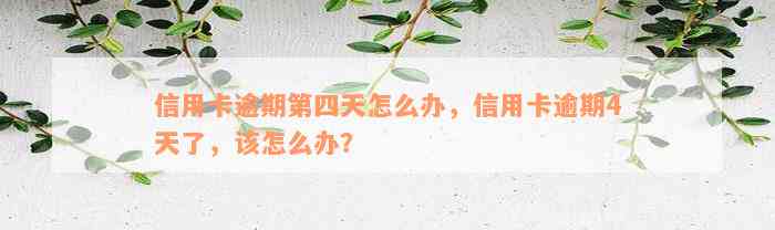 信用卡逾期第四天怎么办，信用卡逾期4天了，该怎么办？