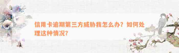 信用卡逾期第三方威胁我怎么办？如何处理这种情况？