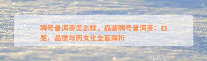 聘号普洱茶怎么样，品鉴聘号普洱茶：口感、品质与历文化全面解析