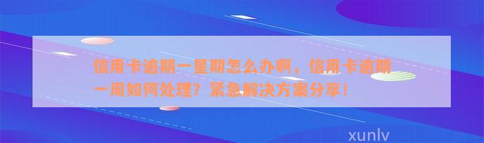 信用卡逾期一星期怎么办啊，信用卡逾期一周如何处理？紧急解决方案分享！