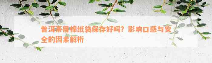 普洱茶用棉纸袋保存好吗？影响口感与安全的因素解析