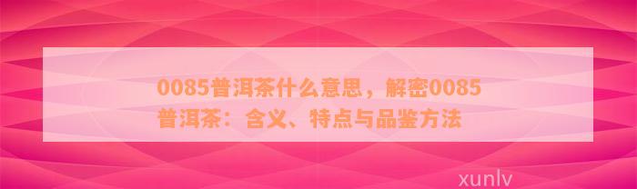 0085普洱茶什么意思，解密0085普洱茶：含义、特点与品鉴方法