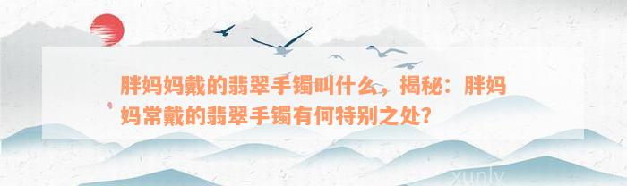 胖妈妈戴的翡翠手镯叫什么，揭秘：胖妈妈常戴的翡翠手镯有何特别之处？