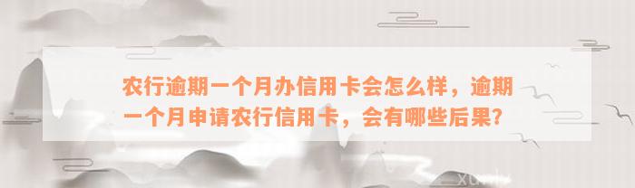 农行逾期一个月办信用卡会怎么样，逾期一个月申请农行信用卡，会有哪些后果？