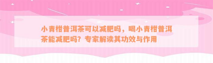 小青柑普洱茶可以减肥吗，喝小青柑普洱茶能减肥吗？专家解读其功效与作用