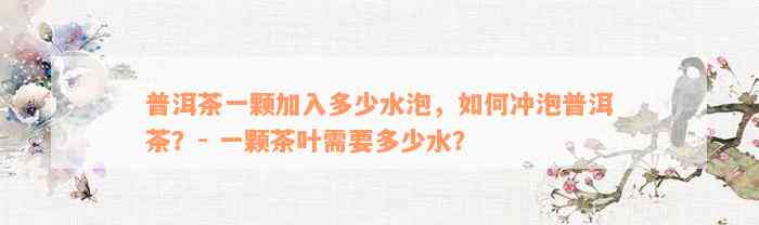 普洱茶一颗加入多少水泡，如何冲泡普洱茶？- 一颗茶叶需要多少水？