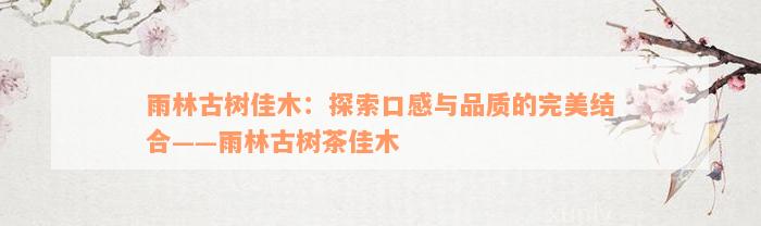 雨林古树佳木：探索口感与品质的完美结合——雨林古树茶佳木