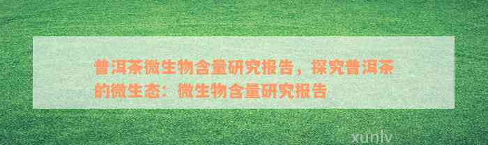 普洱茶微生物含量研究报告，探究普洱茶的微生态：微生物含量研究报告