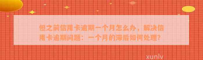 但之前信用卡逾期一个月怎么办，解决信用卡逾期问题：一个月的滞后如何处理？