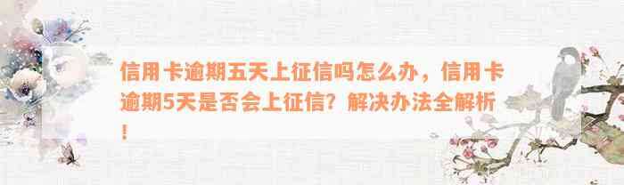 信用卡逾期五天上征信吗怎么办，信用卡逾期5天是否会上征信？解决办法全解析！