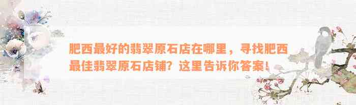 肥西最好的翡翠原石店在哪里，寻找肥西最佳翡翠原石店铺？这里告诉你答案！