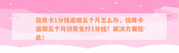 信用卡1分钱逾期五个月怎么办，信用卡逾期五个月仅需支付1分钱？解决方案在此！