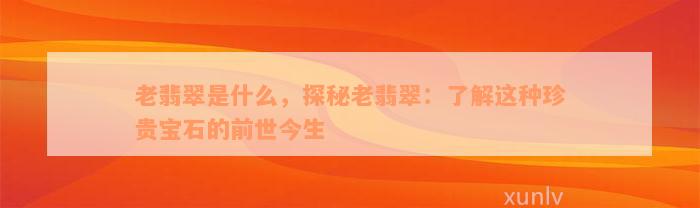 老翡翠是什么，探秘老翡翠：了解这种珍贵宝石的前世今生