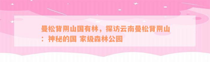 曼松背阴山国有林，探访云南曼松背阴山：神秘的国 家级森林公园