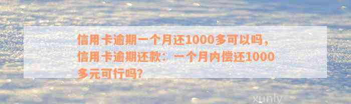 信用卡逾期一个月还1000多可以吗，信用卡逾期还款：一个月内偿还1000多元可行吗？