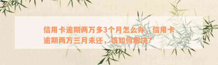 信用卡逾期两万多3个月怎么办，信用卡逾期两万三月未还，该如何解决？