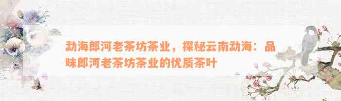 勐海郎河老茶坊茶业，探秘云南勐海：品味郎河老茶坊茶业的优质茶叶