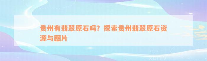 贵州有翡翠原石吗？探索贵州翡翠原石资源与图片