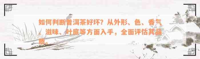 如何判断普洱茶好坏？从外形、色、香气、滋味、叶底等方面入手，全面评估其品质。