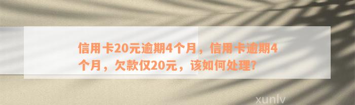 信用卡20元逾期4个月，信用卡逾期4个月，欠款仅20元，该如何处理？