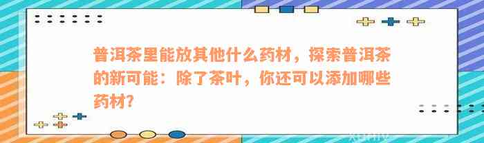 普洱茶里能放其他什么药材，探索普洱茶的新可能：除了茶叶，你还可以添加哪些药材？