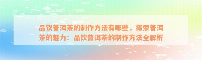 品饮普洱茶的制作方法有哪些，探索普洱茶的魅力：品饮普洱茶的制作方法全解析