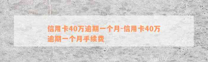 信用卡40万逾期一个月-信用卡40万逾期一个月手续费