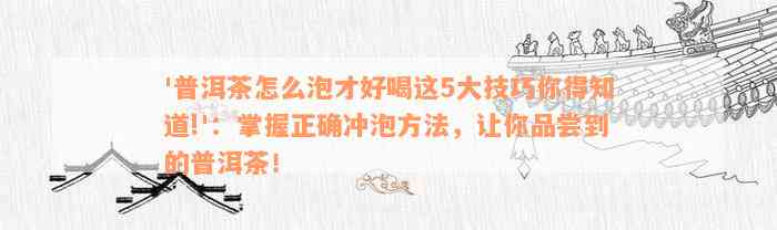 '普洱茶怎么泡才好喝这5大技巧你得知道!'：掌握正确冲泡方法，让你品尝到的普洱茶！