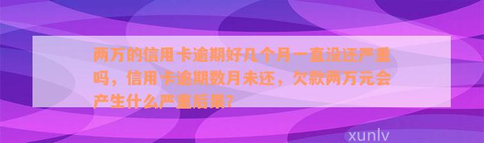 两万的信用卡逾期好几个月一直没还严重吗，信用卡逾期数月未还，欠款两万元会产生什么严重后果？