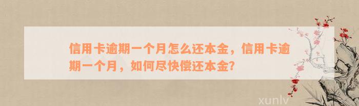 信用卡逾期一个月怎么还本金，信用卡逾期一个月，如何尽快偿还本金？