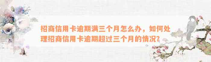 招商信用卡逾期满三个月怎么办，如何处理招商信用卡逾期超过三个月的情况？