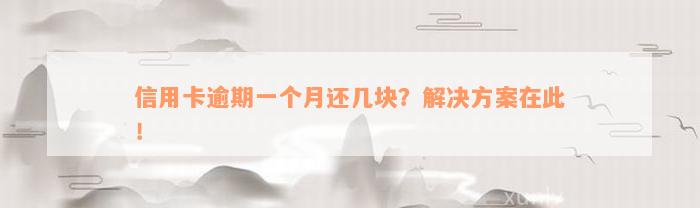 信用卡逾期一个月还几块？解决方案在此！